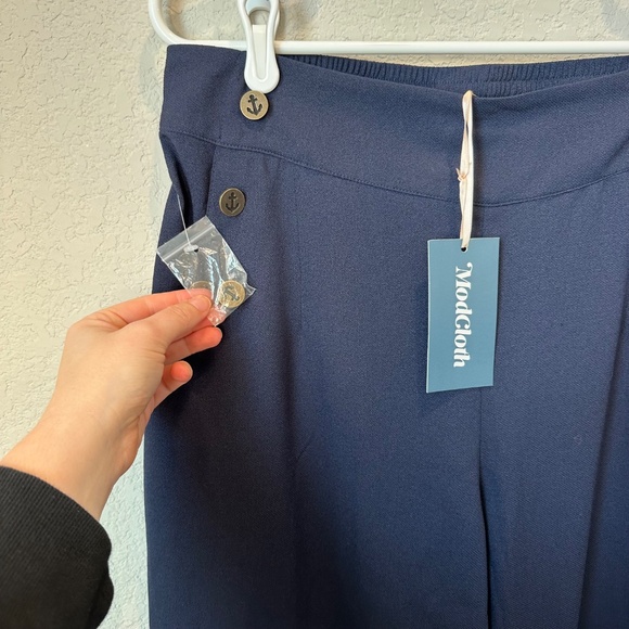NWT Modcloth Navy Blue Nautical Wide Leg Pull on Trousers - Size Large - Picture 6 of 8